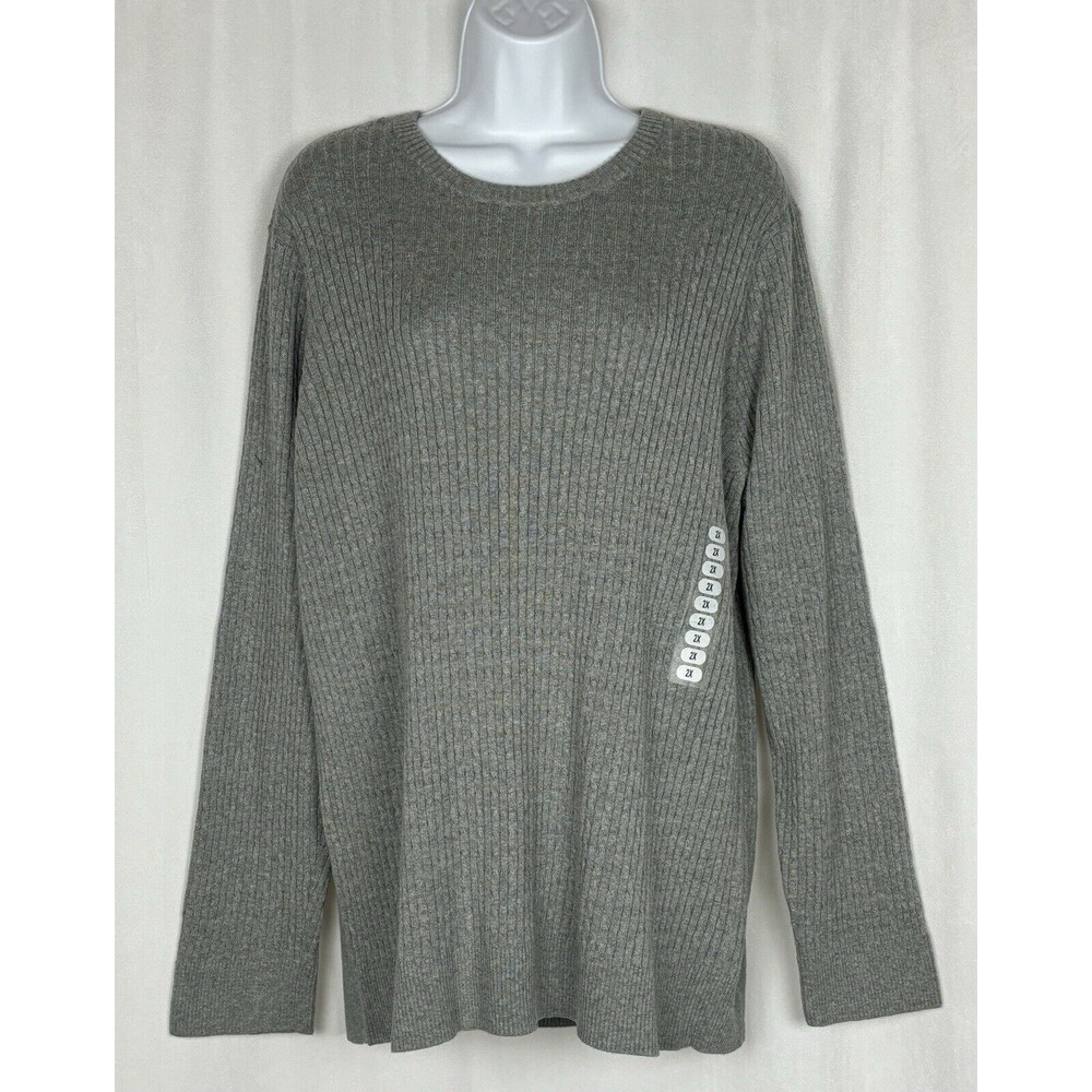 JEANNE PIERRE Gray Ribbed Crew Neck Sweater